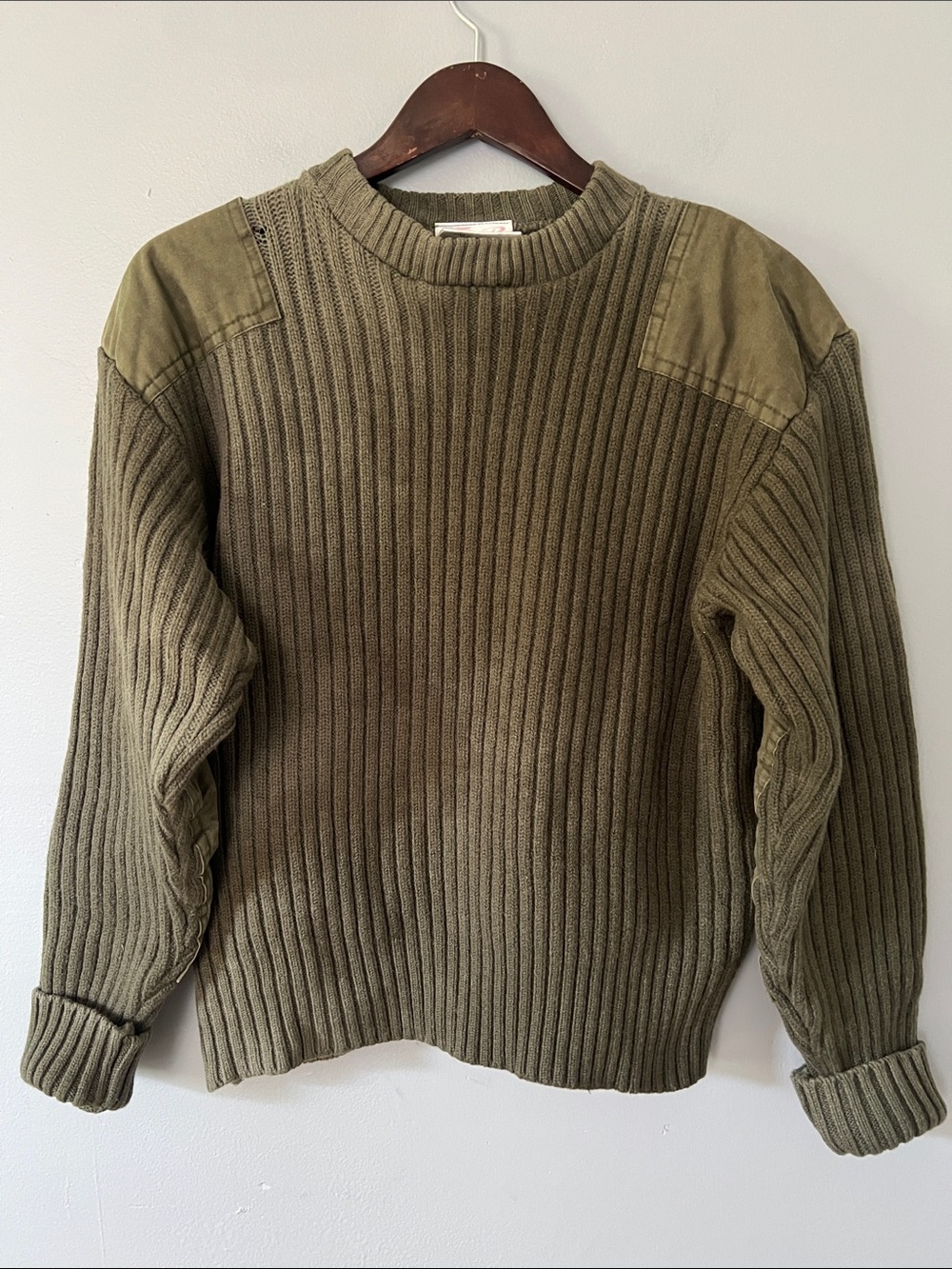 Rothco Olive Green Ribbed Crewneck Sweater with Reinforced Shoulders